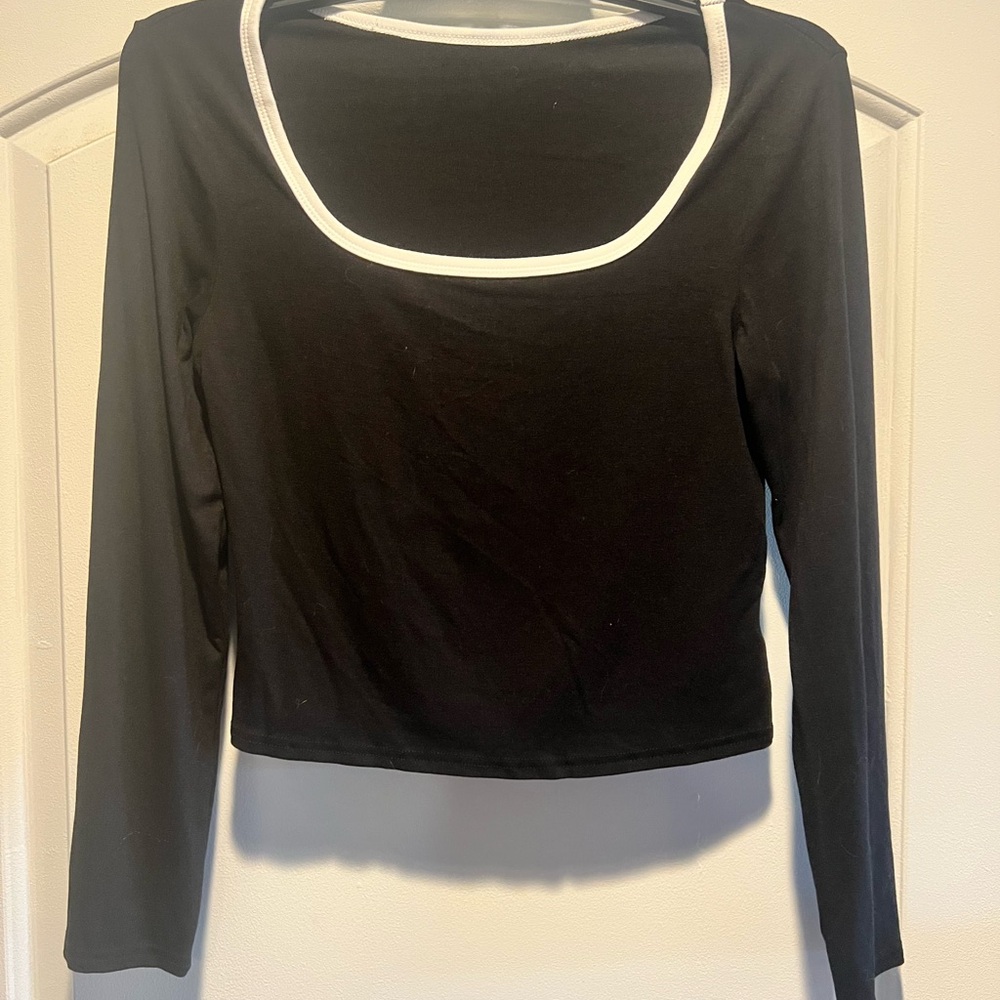 SHEIN Black Long Sleeve Top with White Trim
